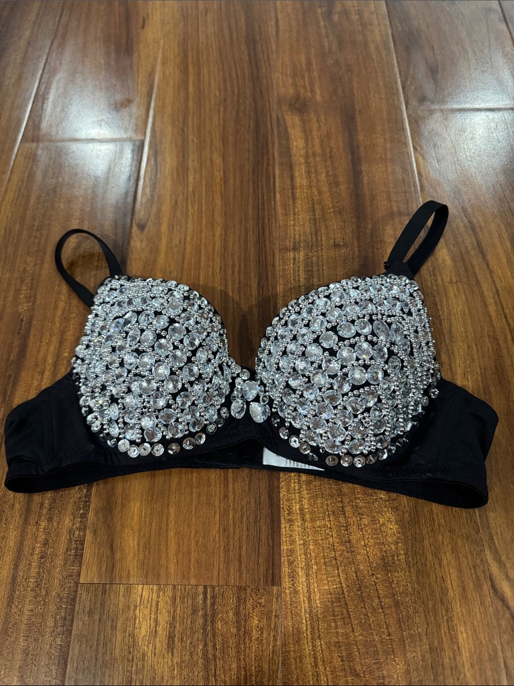 Embellished Black Rhinestone Bra